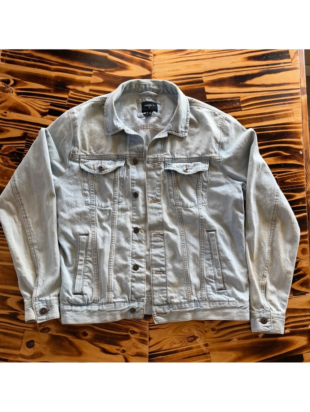 Forever 21 Men's Light Blue Denim Jacket Size L